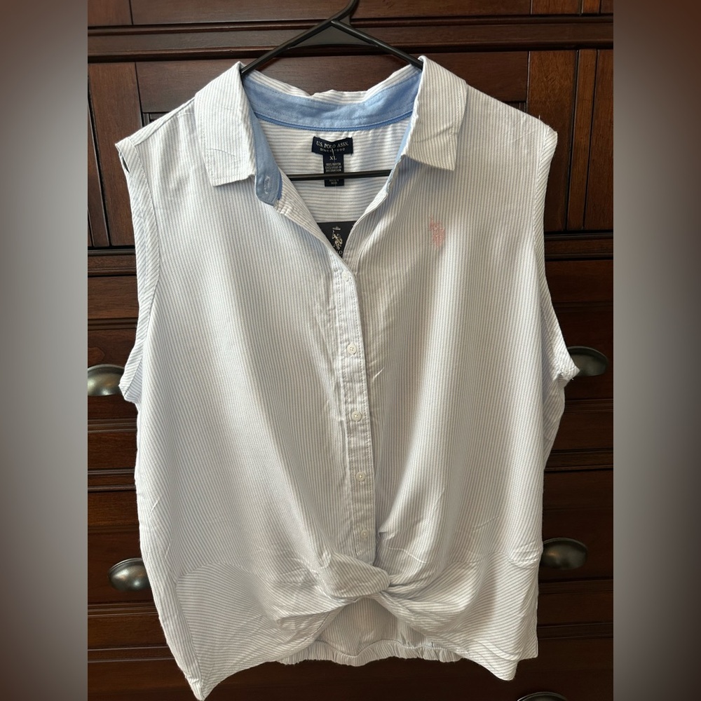 U.S. Polo Assn. Blue and White Striped Button Down Shirt Size XL NWT